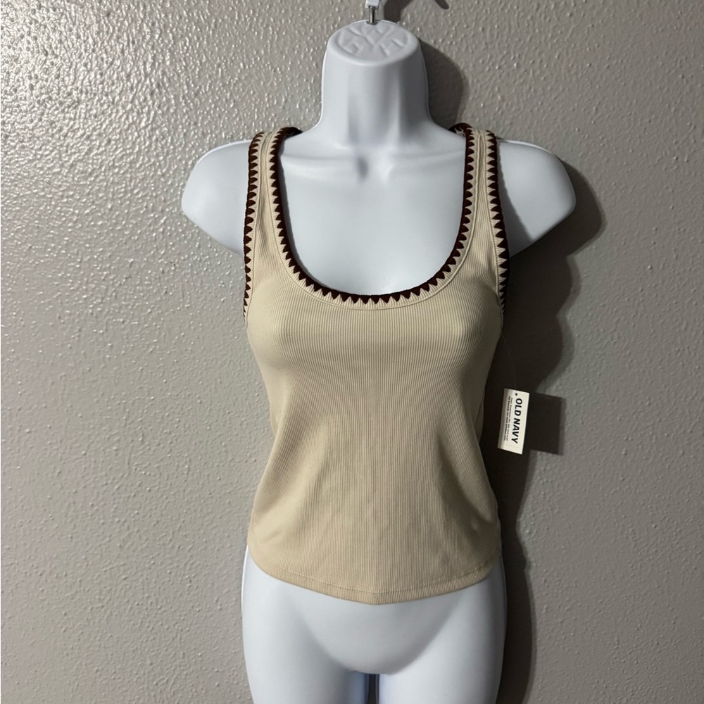 NWT- Old Navy Cream Tank Top with Brown Accents | Size: S